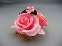 他の写真1: バラ髪飾り ピンク&ブラック/黒