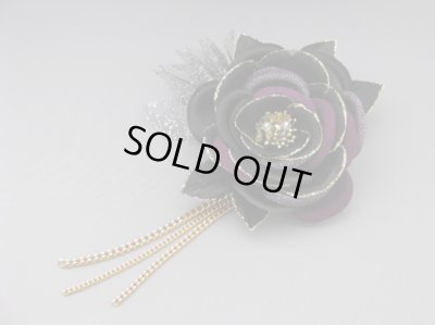 画像1: 髪飾り 着物 成人式 振袖 袴 卒業式 結婚式 七五三 ちりめん バラ 髪飾り ブラック 黒 パープル 紫