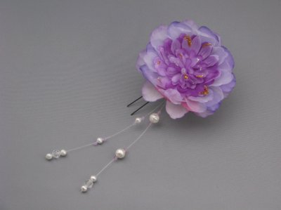 画像1: [着物・成人式・袴・卒業式・結婚式・ウェディング・パーティー]花髪飾り パールさがり付き パープル/紫&ピンク