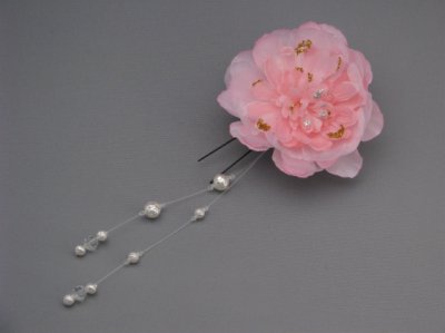 画像1: [着物・成人式・袴・卒業式・結婚式・ウェディング・パーティー]花髪飾り パールさがり付き ピンク