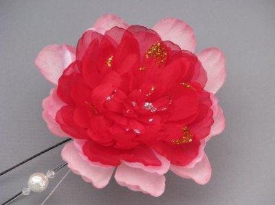 画像4: [着物・成人式・袴・卒業式・結婚式・ウェディング・パーティー]花髪飾り パールさがり付き レッド/赤&ピンク