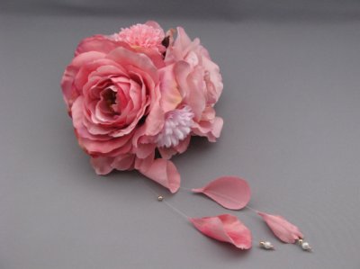 画像2: バラ&マム花髪飾り さがり付き ピンク