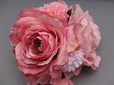 画像3: バラ&マム花髪飾り さがり付き ピンク