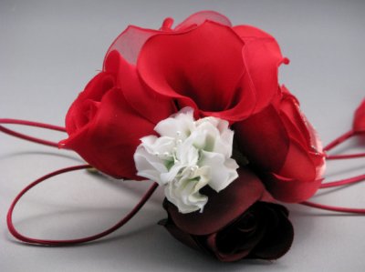 画像5: バラ髪飾り　花びらさがり付き　レッド/赤&ホワイト/白