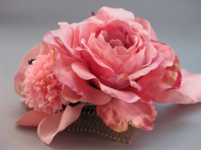 画像5: バラ&マム花髪飾り さがり付き ピンク