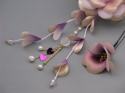 画像5: 花髪飾り さがり付き ピンク&パープル/紫
