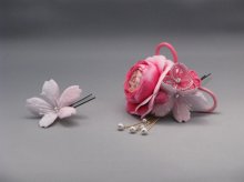 他の写真1: 髪飾り 着物 成人式 振袖 袴 卒業式 結婚式 七五三 バラ 桜 つまみ細工 花 髪飾り さがり付き ピンク