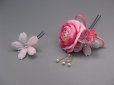 画像3: バラ・桜&つまみ細工・花髪飾り さがり付き ピンク (3)