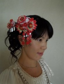 他の写真3: 髪飾り 着物 成人式 振袖 袴 卒業式 結婚式 七五三 つまみ細工 マーガレット 花 かんざし レッド 赤