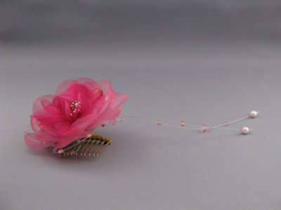 画像3: 花髪飾り ビーズさがり付き ピンク