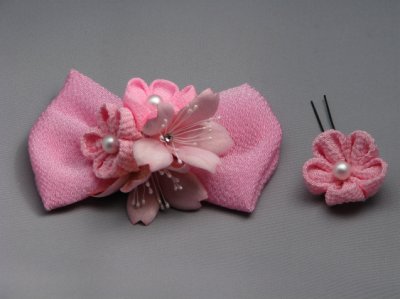 画像2: 七五三リボン髪飾り 桜&ちりめんつまみ細工 ピンク