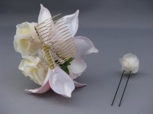 他の写真2: [着物・成人式・袴・卒業式・結婚式・ウェディング]ゆり&バラ髪飾り ホワイト/白&ピンク