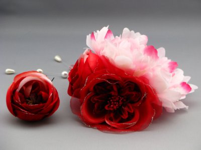 画像4: 髪飾り 着物 成人式 振袖 袴 卒業式 結婚式 七五三 芍薬 しゃくやく バラ 髪飾り さがり 付き レッド 赤 ピンク