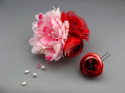 画像2: 髪飾り 着物 成人式 振袖 袴 卒業式 結婚式 七五三 芍薬 しゃくやく バラ 髪飾り さがり 付き レッド 赤 ピンク