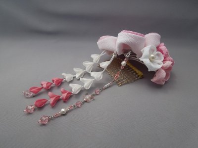 画像4: [着物・成人式・袴・卒業式・七五三・結婚式]ちりめんつまみ細工・花かんざし ピンク＆ホワイト/白