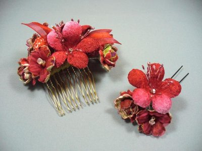 画像2: [七五三]ちりめん桜髪飾り　レッド/赤