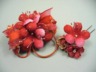 画像4: [七五三]ちりめん桜髪飾り　レッド/赤