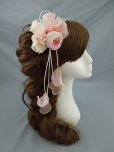 画像1: バラ髪飾り ピンク&ホワイト/白　花びらさがり付き (1)