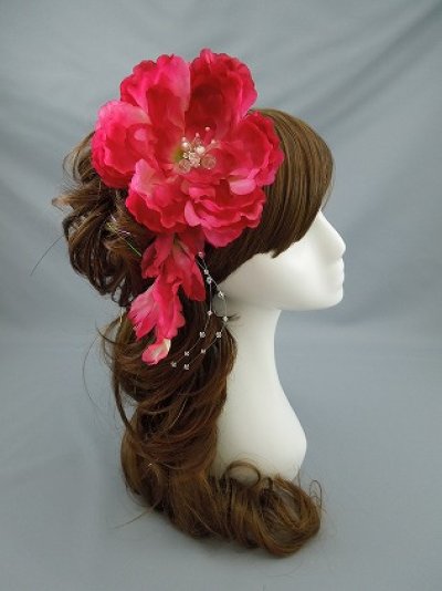 画像1: [着物・成人式・袴・卒業式・結婚式・ウェディング・パーティー]花髪飾り 花びらさがり付き レッド/赤