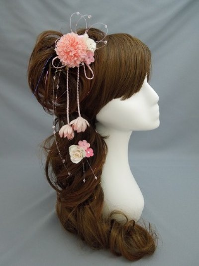 画像5: つまみ細工・花髪飾り さがり付き　ピンク