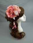 画像1: バラ&マム花髪飾り さがり付き ピンク (1)