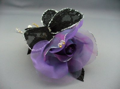 画像5: [着物・成人式・袴・卒業式・結婚式・ウェディング]バラ＆蝶々髪飾り ゴールドチェーンさがり付き パープル/紫&ブラック/黒