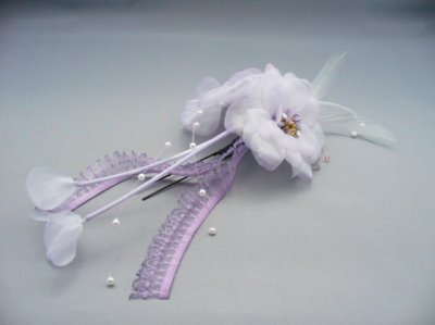 画像3: 髪飾り 着物 成人式 振袖 袴 卒業式 結婚式 七五三 花 髪飾り 羽 レース さがり付き パープル 薄 紫