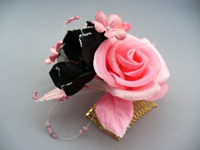 画像5: [着物・成人式・袴・卒業式・結婚式・ウェディング]バラ髪飾り ピンク&ブラック/黒