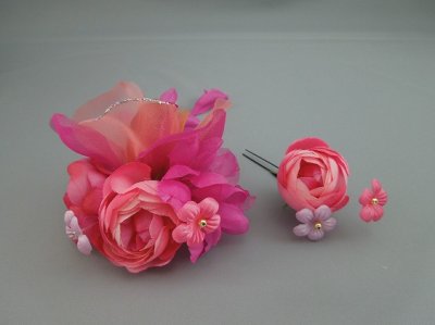 画像5: バラ花髪飾り 花びらさがり付き ピンク