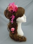 画像1: バラ花髪飾り 花びらさがり付き ピンク (1)