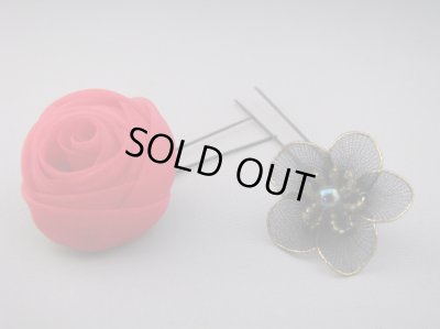 画像2: [着物・成人式・袴・卒業式・結婚式・ウェディング・パーティー]小花&ビーズ髪飾り レッド/赤&ブラック/黒