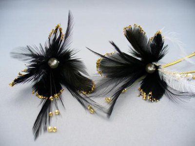 画像5: [着物・成人式・袴・卒業式・結婚式・ウェディング・パーティー]羽髪飾り　パールさがり付き　ブラック/黒&ゴールド