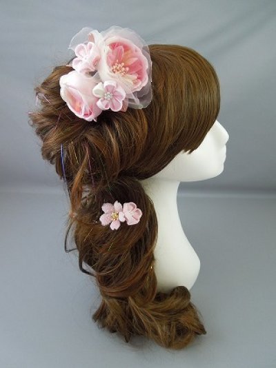 画像5: バラ・桜&つまみ細工・花髪飾り ピンク&ホワイト