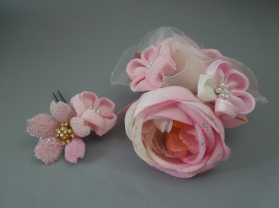 画像3: バラ・桜&つまみ細工・花髪飾り ピンク&ホワイト