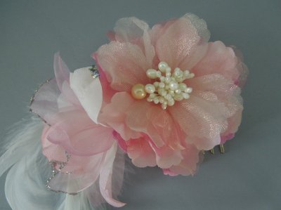 画像3: [着物・成人式・袴・卒業式・結婚式・ウェディング・パーティー]花髪飾り 羽飾り付き ピンク