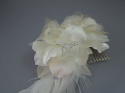 画像4: [着物・成人式・袴・卒業式・結婚式・ウェディング・パーティー]花髪飾り 羽飾り付き ホワイト/白