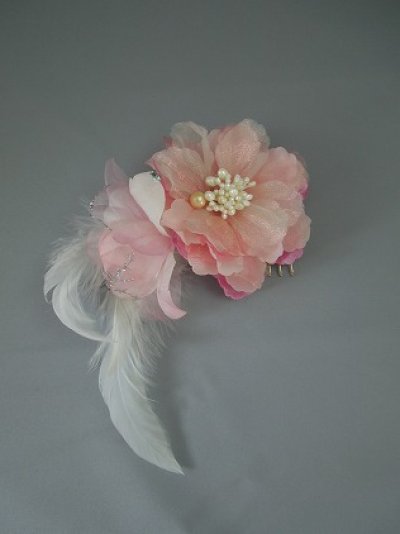 画像2: [着物・成人式・袴・卒業式・結婚式・ウェディング・パーティー]花髪飾り 羽飾り付き ピンク