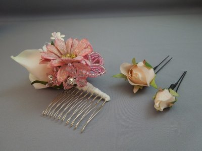 画像5: 髪飾り 着物 成人式 振袖 袴 卒業式 結婚式 七五三 バラ マーガレット ちりめん つまみ細工 花 髪飾り ピンク