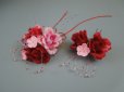 画像3: バラ&つまみ細工・花髪飾り さがり付き　 レッド/赤&ピンク (3)