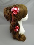 画像1: バラ&つまみ細工・花髪飾り さがり付き　 レッド/赤&ピンク (1)