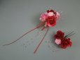 画像2: バラ&つまみ細工・花髪飾り さがり付き　 レッド/赤&ピンク (2)
