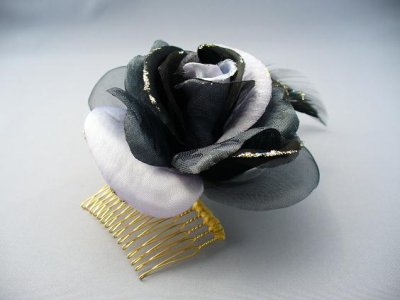 画像4: 髪飾り 着物 成人式 振袖 袴 卒業式 結婚式 七五三 バラ 花 髪飾り ブラック 黒 ライト パープル 薄 紫