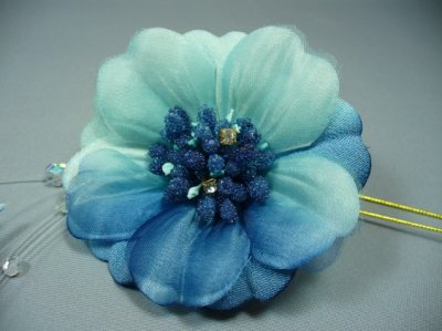画像3: 髪飾り 着物 成人式 振袖 袴 卒業式 結婚式 七五三 ちりめん 花 髪飾り 花びら さがり 付き ブルー 青