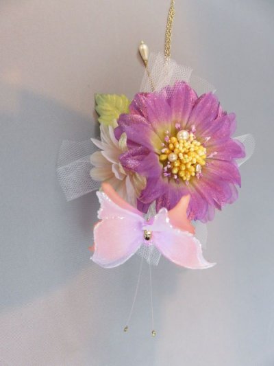 画像5: 髪飾り 着物 成人式 振袖 袴 卒業式 結婚式 七五三 蝶々 花 髪飾り パープル 紫 ピンク パール さがり付き 4点セット髪飾り