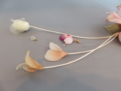 画像6: 髪飾り 着物 成人式 振袖 袴 卒業式 結婚式 七五三 ちりめん 花 髪飾り バラ つぼみ 花びら ビーズ さがり付き ピンク 4点セット