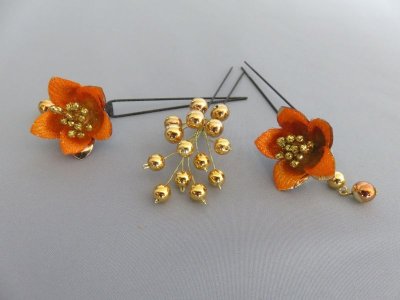 画像5: 髪飾り 着物 成人式 振袖 袴 卒業式 結婚式 七五三 ちりめん 紐 リボン 髪飾り オレンジ 黒 ゴールド 金