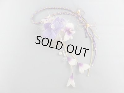 画像3: 髪飾り 着物 成人式 振袖 袴 卒業式 結婚式 七五三 ちりめん 花 髪飾り パープル 紫 白 さがり付き 紐つき 2点セット