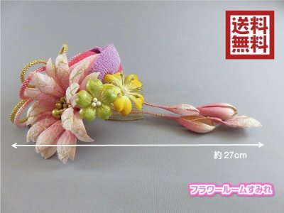画像3: 髪飾り 着物 成人式 振袖 袴 卒業式 結婚式 七五三 ちりめん つまみ細工 花 髪飾り  花びらさがり付き ピンク 紫 グリーン 緑 黄色