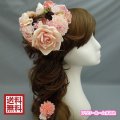  [着物・成人式・袴・卒業式・結婚式・ウェディング]バラ・マム・ビーズ花髪飾り 花冠（花かんむり） ピンク