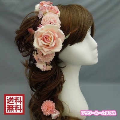 画像2:  [着物・成人式・袴・卒業式・結婚式・ウェディング]バラ・マム・ビーズ花髪飾り 花冠（花かんむり） ピンク